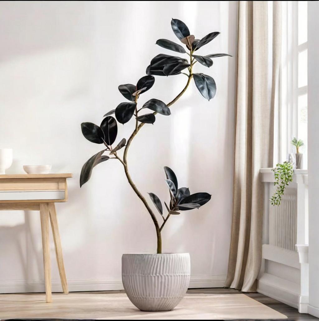 Rubber Plant Ficus - Planta artificial de plástico em vaso,