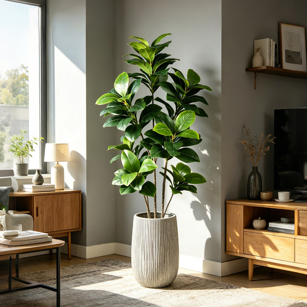 Rubber Plant Ficus - Árvore Artificial Grande de Figueira Tropical